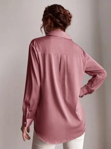 GENKIRA Áo sơ mi Nút Lên Chất rắn Áo  khoác - Bụi hồng - Xem 2