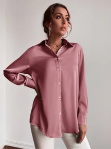 GENKIRA Áo sơ mi Nút Lên Chất rắn Áo  khoác - Bụi hồng - Xem 3