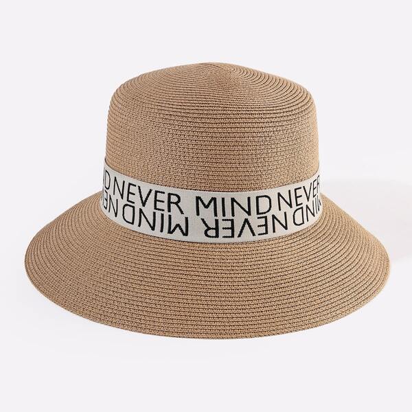 

Letter Decor Straw Hat, Khaki