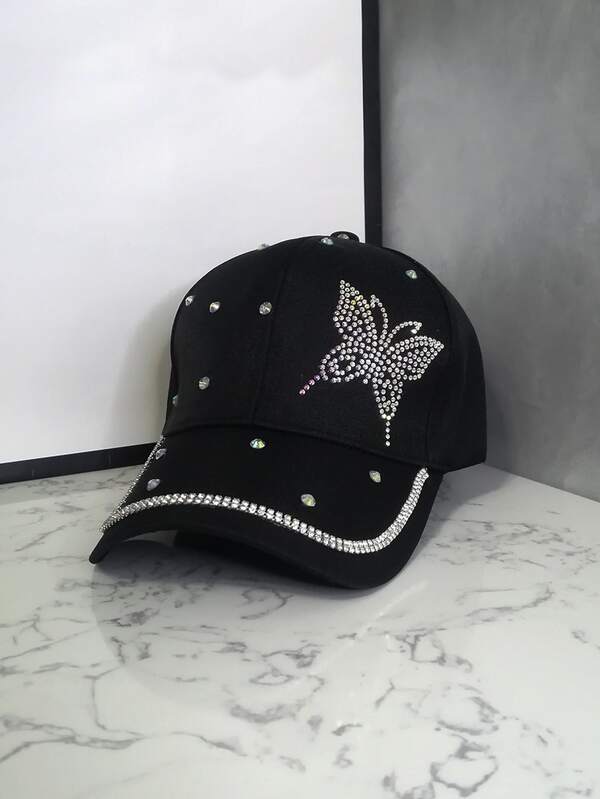 قبعة بيسبول مزخرف بفراشة وبحجر الراين