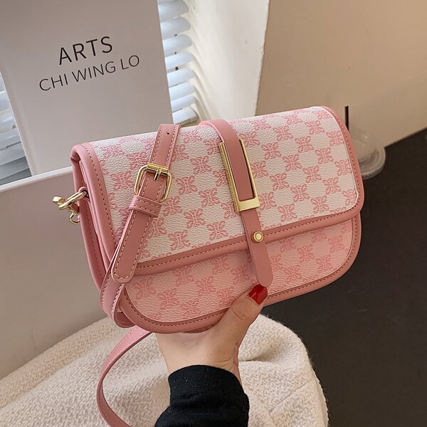 

Geo Graphic Flap Saddle Bag, Pink