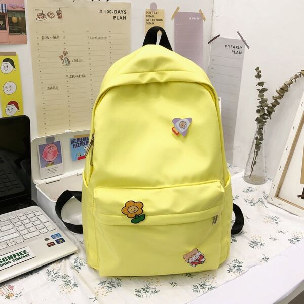 

Random Badge Decor Large Capacity Backpack, Yellow
