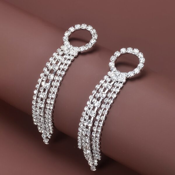 

Rhinestone Tassel Earrings, Silver