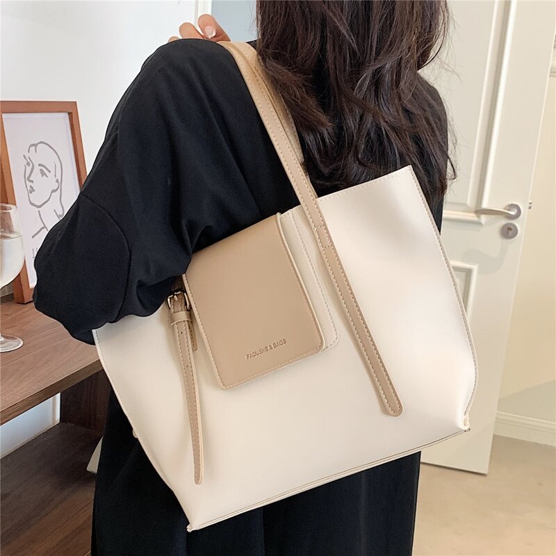 

Colorblock Tote Bag, Beige