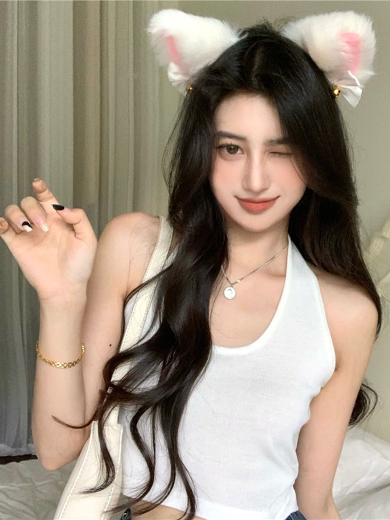 Heather Gray Crop Halter Top - White - View 1