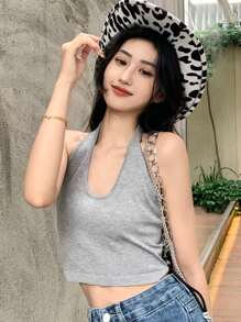 繞頸短上衣 - 淺灰色 - 查看 1