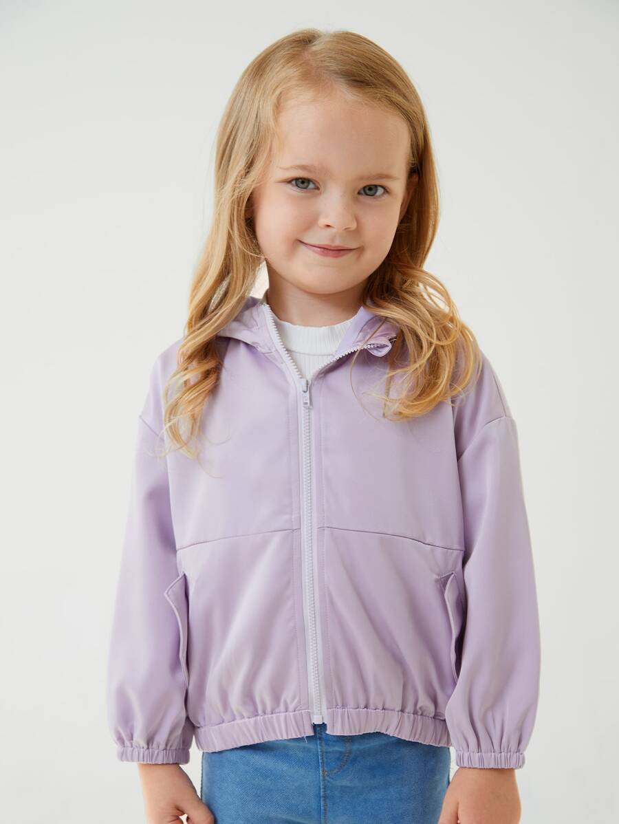 SHEIN Niñas Cazadora con cordón con capucha - Lila Púrpura - Ver 1