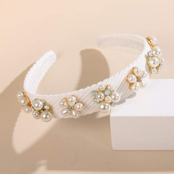 

Faux Pearl Decor Headband, White