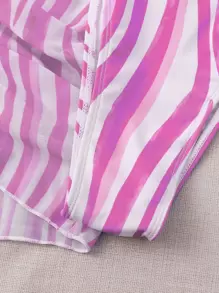 SHEIN X Sofía Suescun SHEIN Swim 條紋圖案比基尼套裝吊脖三角形文胸和丁字褲下裝和罩衫3入組泳衣