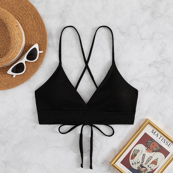 

Tie Back Tankini Top, Black