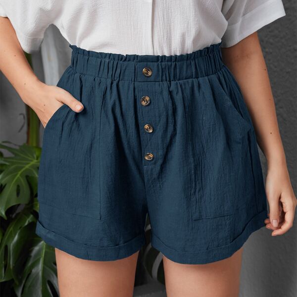 

Plus Button Front Cuffed Shorts, Teal blue