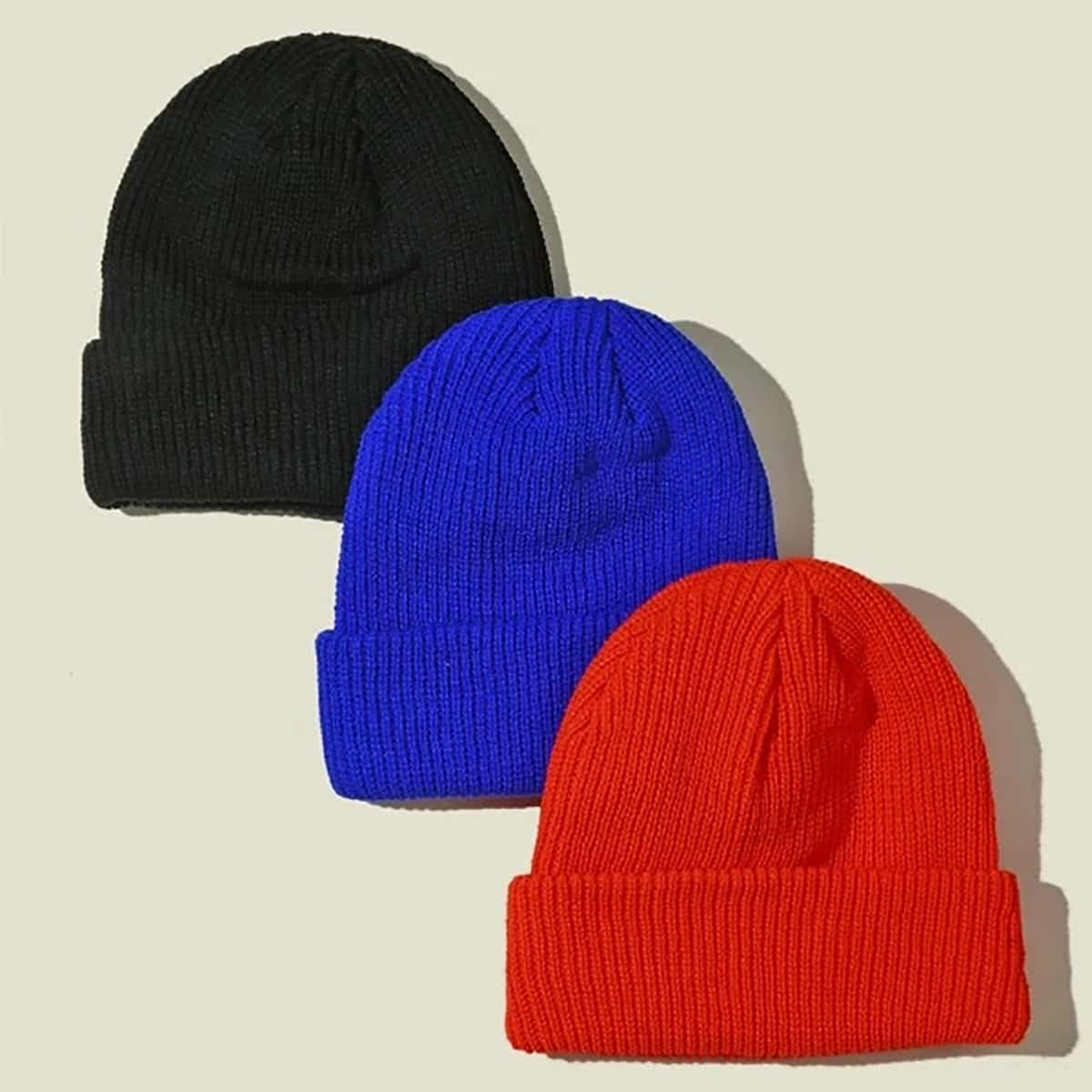 

3pcs Solid Knit Hat, Multicolor