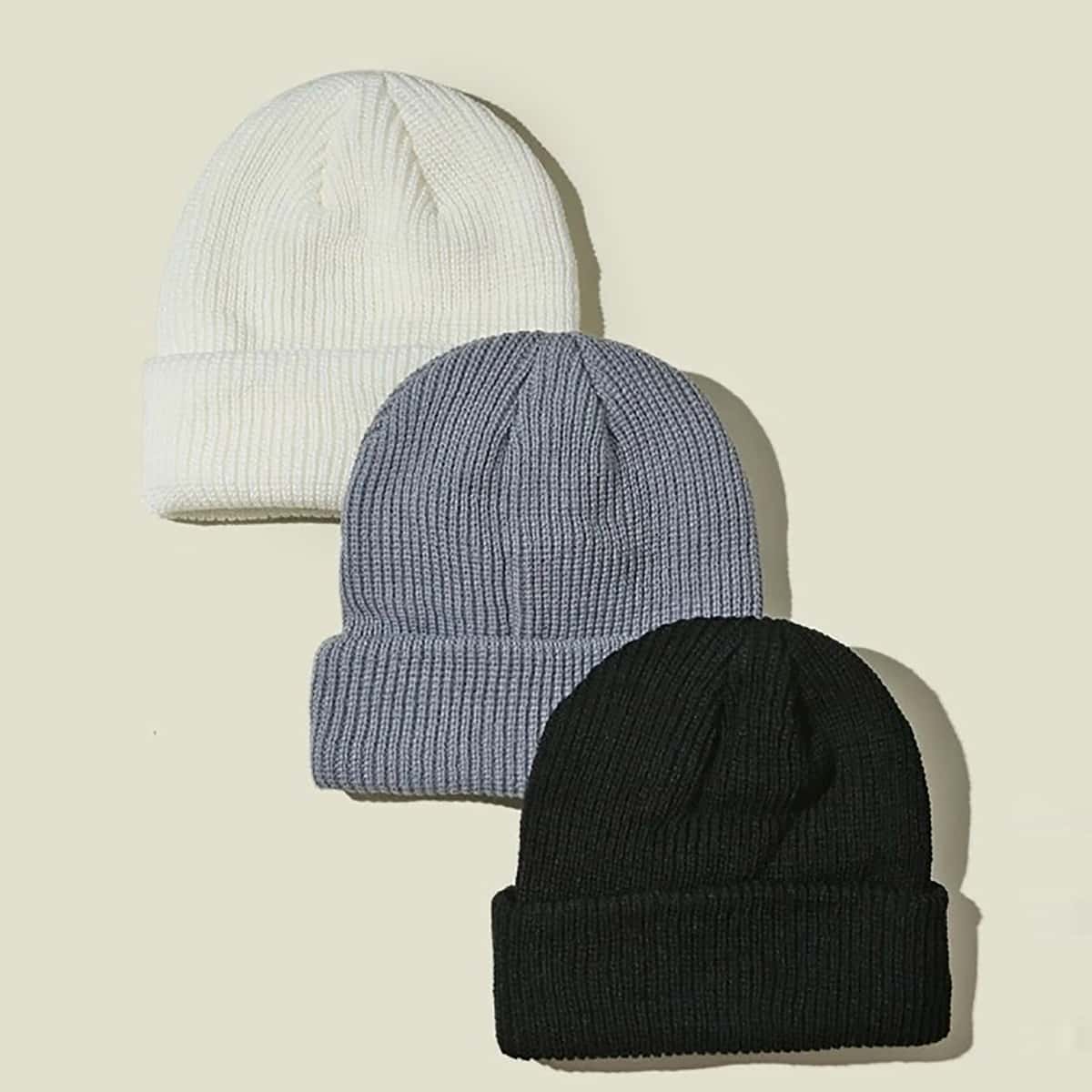 

3pcs Solid Knit Hat, Multicolor