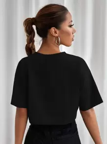 StreetHx Letter Graphic Zip Detail Crop Tee Graphic Tees Women Tops