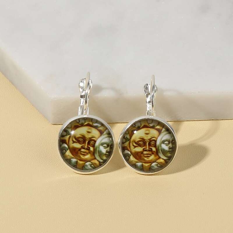 

Sun Decor Stud Earrings, Silver