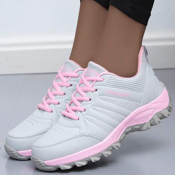 

Letter Graphic Lace-up Front Running Shoes, Light grey