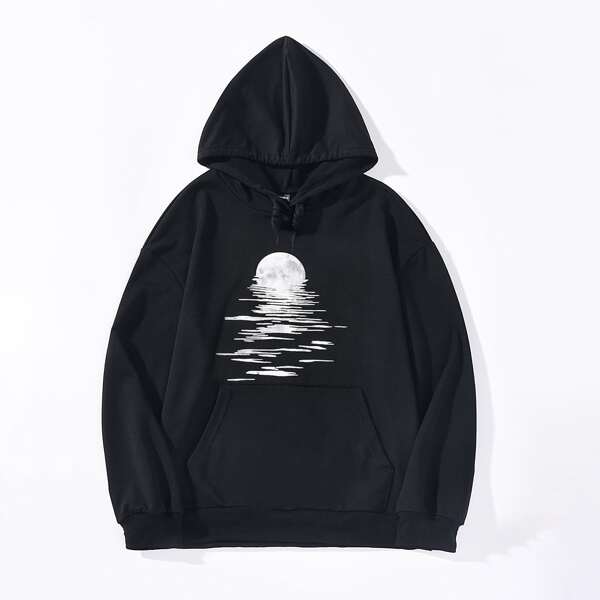 

Sun Print Drawstring Hoodie, Black