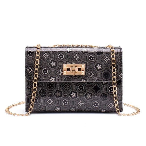 

Twist Lock All Over Print Flap Square Bag, Black