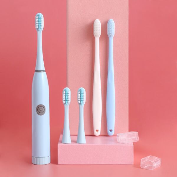 

1pc Electric Toothbrush With 3pcs Brush Head & 2pcs Toothbrush, Blue