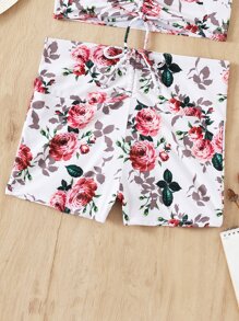 Bikini con shorts con cordón frontal con estampado floral para playa de verano - Multicolor - Ver 4