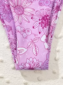 Floral Print Knot Front Bandeau Bikini, For Summer Beach Vacation - Lilac Purple - View 4