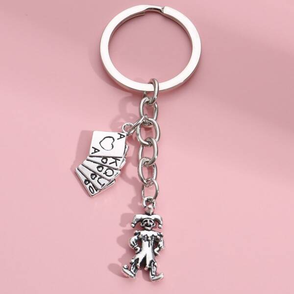 

Playing Card Pendant Keychain, Antique silver
