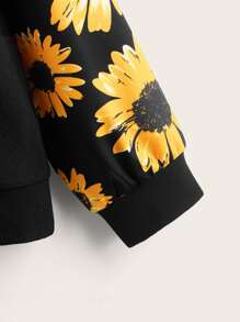 SHEIN LUNE Sudadera con girasol de manga raglán - Negro - Ver 3