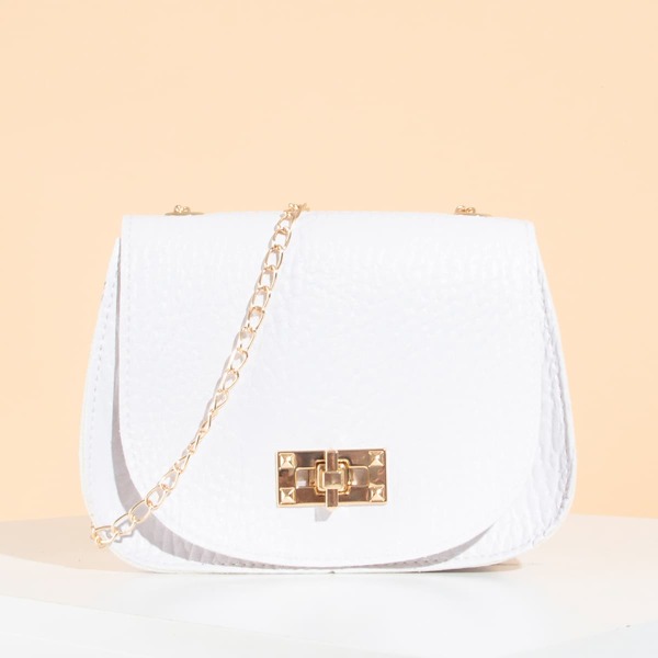 

Twist Lock Litchi Embossed Flap Saddle Bag, White