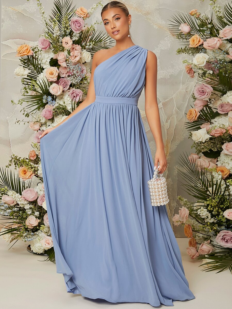 SHEIN Belle 單肩舞會洋裝 - 霧霾藍 - 查看 1