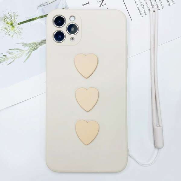 

Heart Pattern Phone Case With Lanyard, Apricot