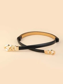 Chain Detail Skinny Belt - Black - View 2