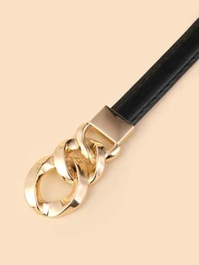 Chain Detail Skinny Belt - Black - View 3