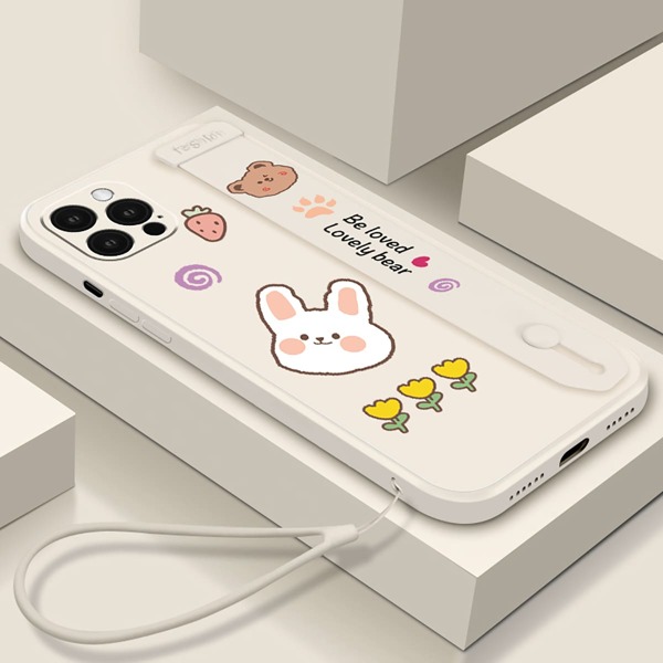 

Cartoon Rabbit Phone Case With Wristband, Apricot