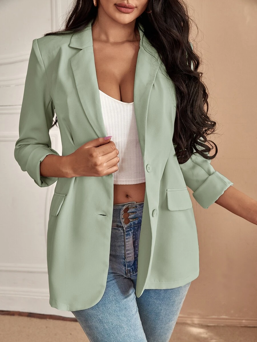 SHEIN SXY Lapel Neck Single Breasted Blazer In Fall/Winter - Mint Green - View 1
