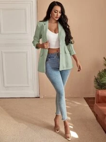 SHEIN SXY Lapel Neck Single Breasted Blazer In Fall/Winter - Mint Green - View 3