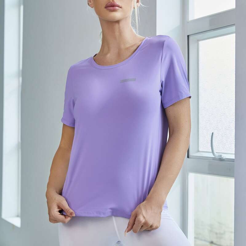 

Quick-Drying Letter Graphic Sports Tee, Violet purple