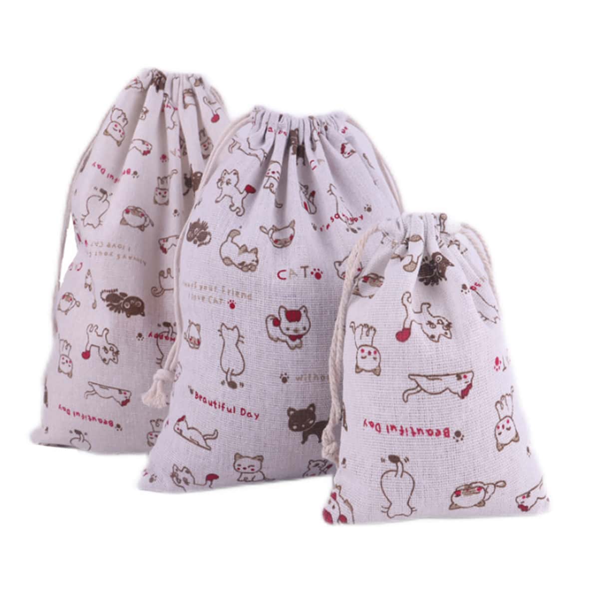 

3pcs Cartoon Cat Print Storage Bag, Multicolor