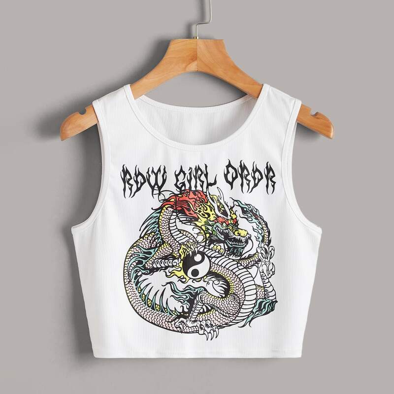 

Yin And Yang Graphic Ribbed Tank Top, White