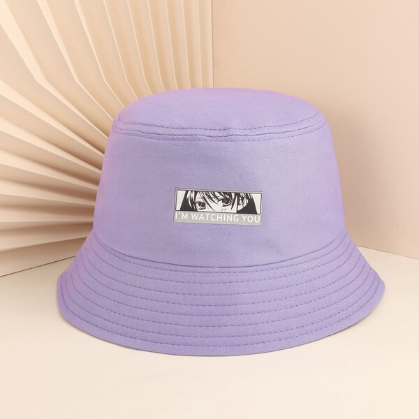 

Men Cartoon & Letter Graphic Bucket Hat, Mauve purple
