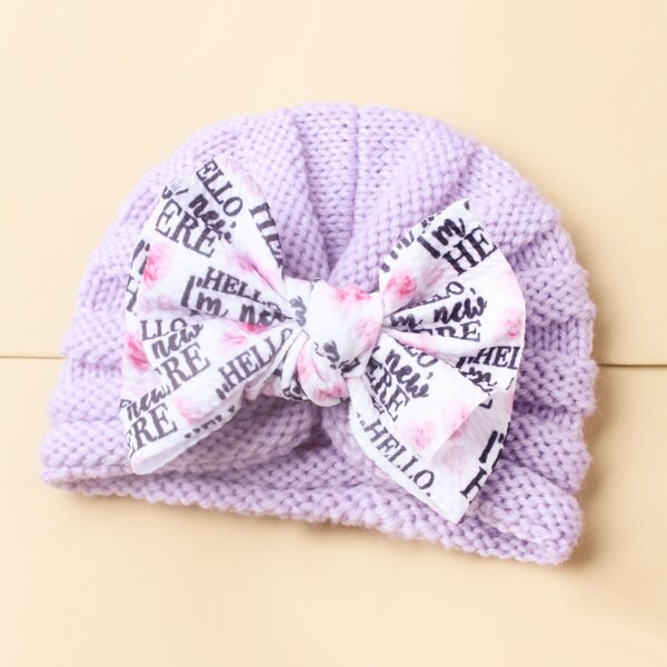 

Baby Bow Decor Knitted Hat, Mauve purple