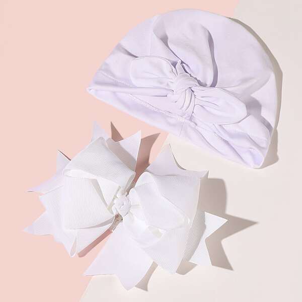 

1pc Baby Knot Hat & 1pc Hair Band, White