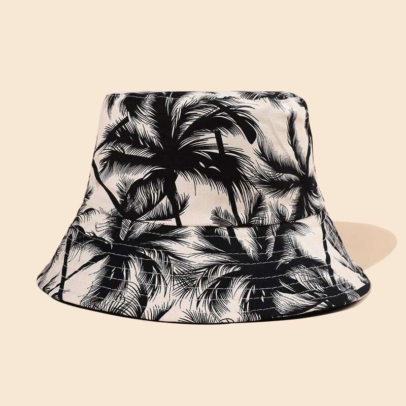 

Guys Coconut Tree Print Bucket Hat, Black and white