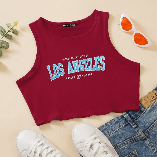 

Letter Graphic Crop Tank Top, Burgundy
