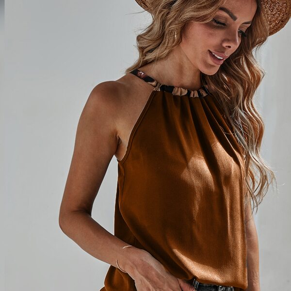 

Tie Back Halter Top, Coffee brown