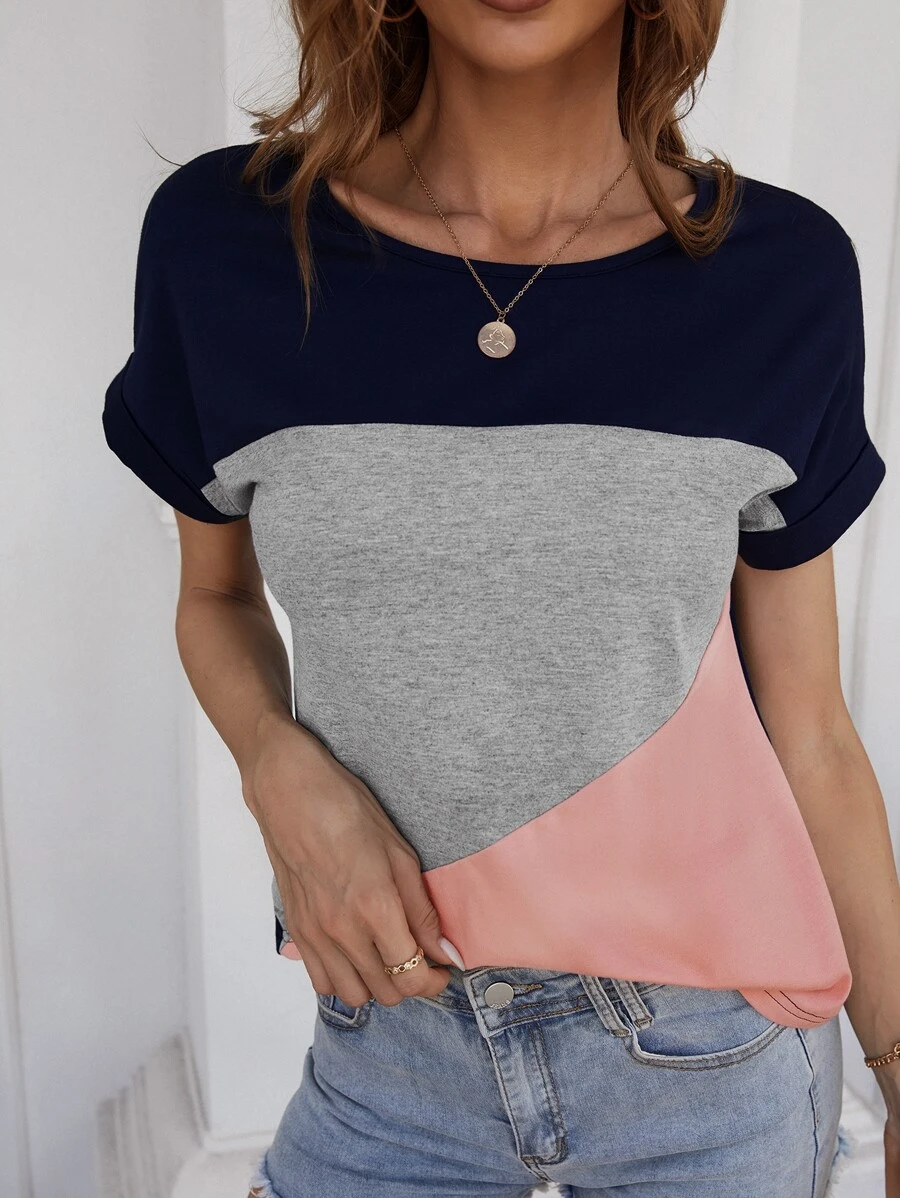 SHEIN LUNE Áo thun Khối Màu Giải trí - Nhiều màu - Xem 1