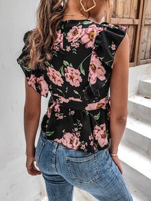 SHEIN LUNE Blusas Cinta Volante Floral Bohemio - Multicolor - Ver 2