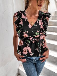 SHEIN LUNE Blusas Cinta Volante Floral Bohemio - Multicolor - Ver 5