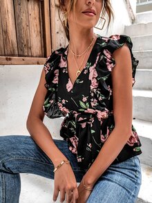 SHEIN LUNE Blusas Cinta Volante Floral Bohemio - Multicolor - Ver 6