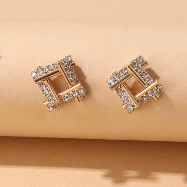 

Rhinestone Decor Geometric Earrings, Gold