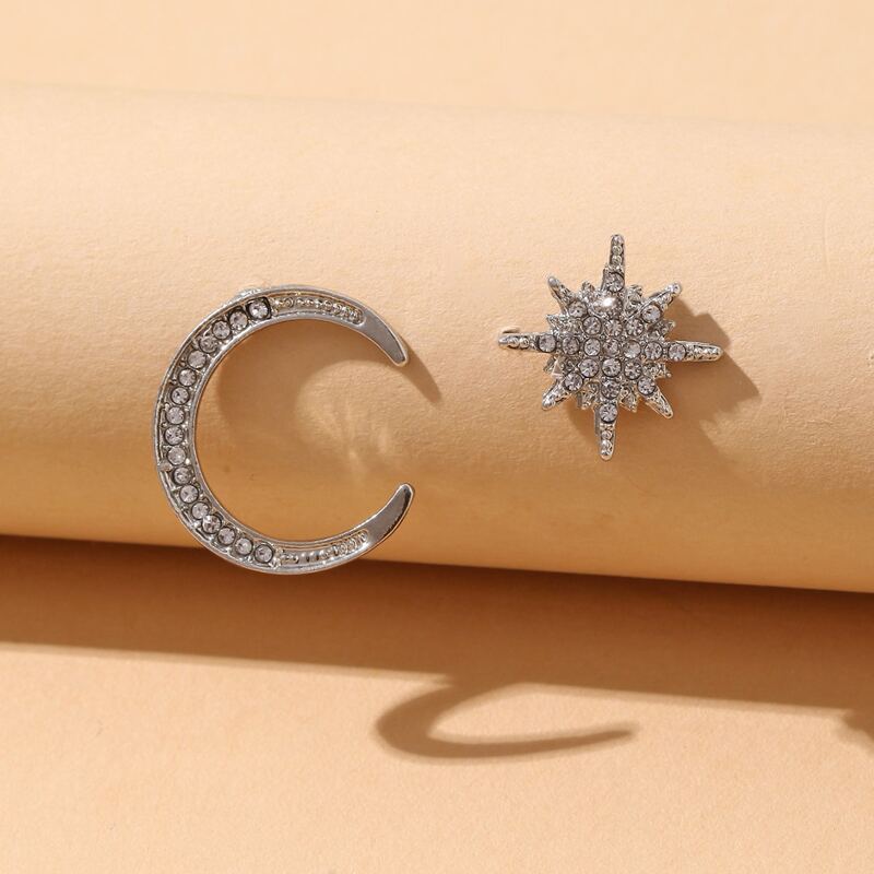 

Moon & Star Design Stud Earrings, Silver